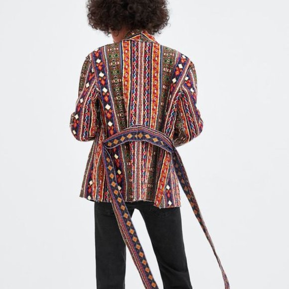 NWOT Zara Embroidered Collarless Jacket Black - Picture 4 of 10